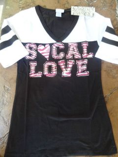 NEW Womens / Juniors Black Pink So Cal Baseball Style Shirt Zebra S 