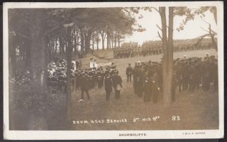   SHORNCLIFFE CAMP DRUM HEAD SERVICE 9th MID BD ON HILL 1914 PHOTO CARD