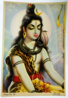 India Vintage Calendar Print Hindu God Shiva with Snake #gngp410