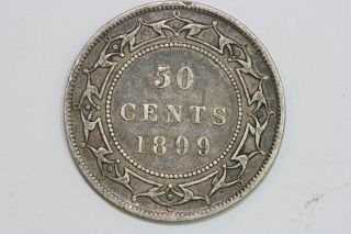   Choice 1899 Narrow 99 Newfoundland 50 Cents Silver Coin KM #6   VF