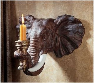   African Elephant Sculpture Candle Holder Wall Candlelight Sconce