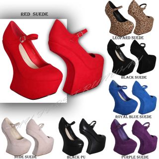 NEW WOMENS LADIES MARY JANE HEEL LESS HIGH PLATFORM WEDGE PARTY SHOES 
