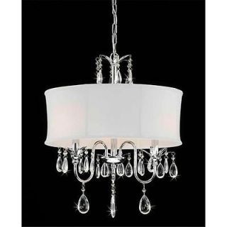 WHITE DRUM SHADE CRYSTAL CEILING CHANDELIER PENDANT LIGHT FIXTURE 