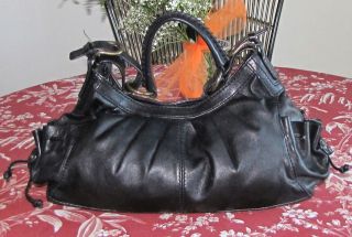 ECCO BLACK FAUX LEATHER SATCHEL HOBO EUC