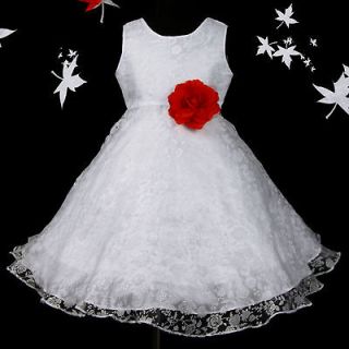 Red Pure White rew468 Bridesmaid Wedding Xmas Flower Girls Dress 7 8 