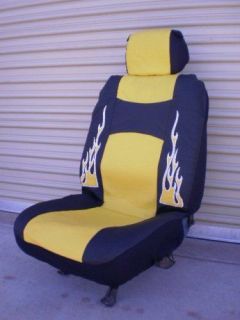 FLAME SEAT COVERS CAR TRUCK YELLOW BLACK FAUX LEATHER (Fits 