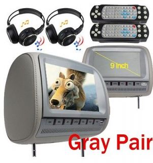 Ouku Gray Dual 9 In Car Headrest DVD Player Sony Lens IR Headphones 