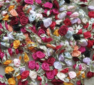 500/100pcs Satin Ribbon Flowers Bows Rose Sewing Wedding Appliques U 