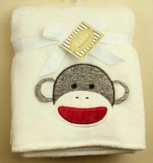 New Baby Starters White Brown Sock Monkey Baby Stroller Crib Blanket