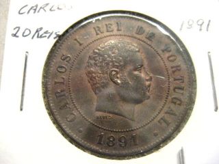 Coin Portugal 1891 20 reis Carlos I, XF