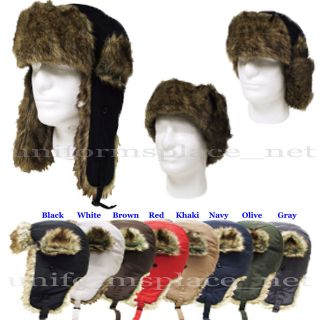   Hat Earflap Russian Trooper TRAPPER Faux Fur Hat 601 SKI BEANIE HAT
