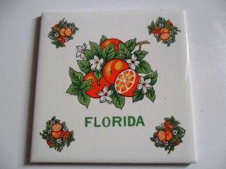 Vintage Florida Ceramic Tile Oranges & Orange Blossoms Design. 6 .