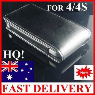 HQ Leather Pouch Case Cover Flip Black For iPhone 4/4S/4GS