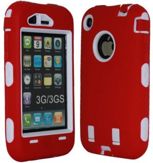 DELUXE RED AND WHITE 3PIECE HARD CASE COVER SKIN FOR IPHONE 3G 3GS
