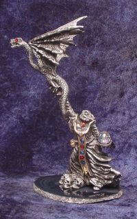 Pewter WIZARD   DRAGON MASTER with CRYSTALS