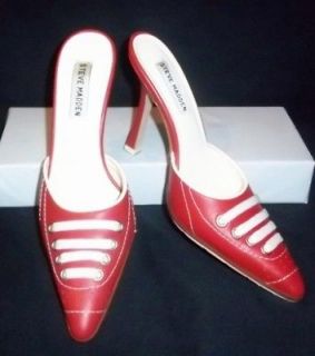 STEVE MADDEN SIZE 6 ½, WOMENS HIGH HEELS SLIDE MULES SHOES, RED 