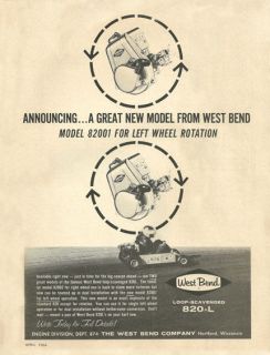 Vintage 1964 West Bend 820L Model 82001 Left Wheel Rotation Engine Ad