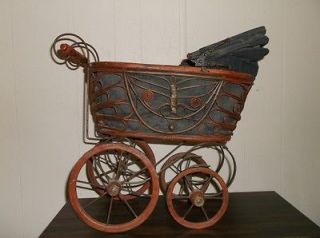 Vintage wicker baby doll stroller,carri​age,buggy
