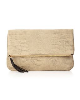   by Romeo & Juliet Couture Cassie Snake Embossed Clutch Bag, Stone