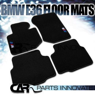 BMW 92 98 E36 3 SERIES M3 FRONT REAR BLACK FLOOR MATS CARPETS w/ LOGO