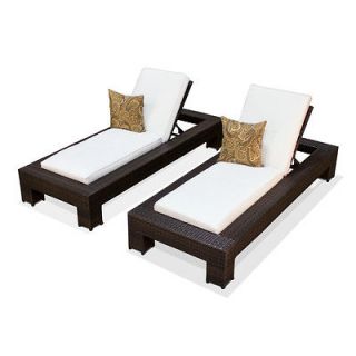 Pair Of Bali Outdoor Wicker Ivory Patio Chaise Lounge
