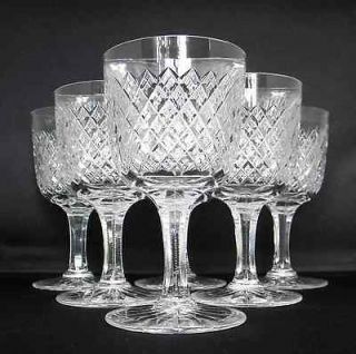   BRILLIANT ABP STRAWBERRY DIAMOND PATTERN CUT GLASS WINE GLASSES