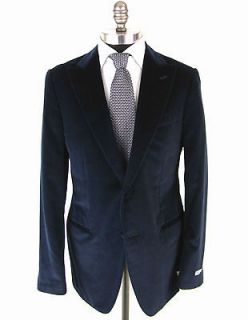 New CARUSO Blue Cotton/Cashmere Velvet 2Btn Peak Tuxedo Coat Jacket 42 