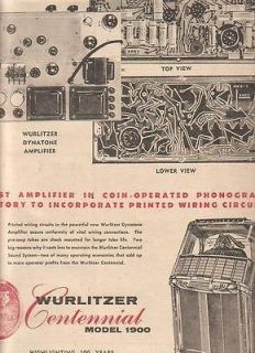 Wurlitzer model 1900 jukebox 1956 Ad  first amplifier