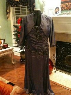 NWT Marsoni Iridescent Blue Taupe MOB Cruise Evening Gown & Bolero 