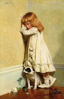 CHARLES BURTON BARBER In Disgrace girl puppy CANVAS