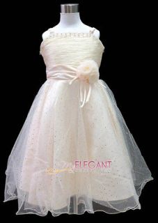 Champagne Rosette Children Wedding Flower Girl Dress Prom Gown Size 2 