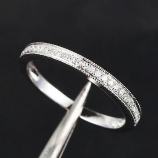   Band MILGRAIN Pave H/SI Diamond Solid 14K White Gold Wedding Ring