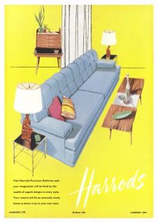 Classic 1950s Poster Furniture Advert Harrods London Eames Era Mad Men 