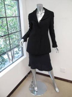 Chanel Navy Blue Tweed Button Down Jacket/Silk Skirt Suit 38/42