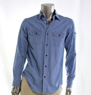   NEW Blue Mens Button Up Sailing Club Chambray Shirt Top Size Small