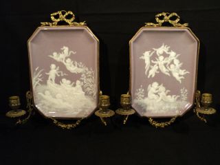 RARE PAIR 19th. C. MINTON PATE SUR PATE​ WALL MOUNTED PLAQUES w 