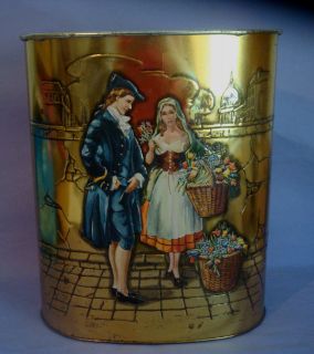 Weibro 1950s Brass tone Metal Waste Basket Trash Can Couple 1700s 