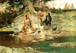 1897 Charles Russell Painting, Three Generations, Southwestern 