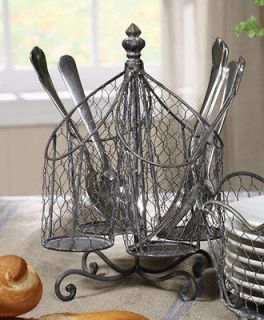 Shabby Cottage Chic Wire Cutlery Silverware Caddy
