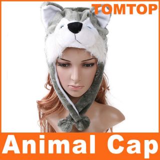 Cartoon Animal Wolf Cute Fluffy Plush Hat Cap H1691