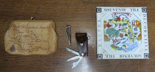   Souvenirs, Ceramic Tile Trivet, Coin Purse, Nail Clipper/Pocket Knife