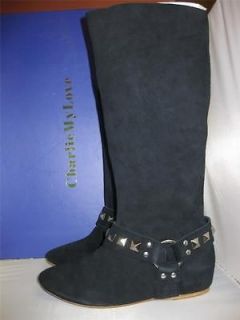 NEW $275~LADIES CHARLIE MY LOVE BLACK SUEDE TALL RIDER BOOTS~SZ 6~FREE 