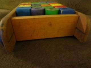 Vintage Rainbow Wagon Filled With 18 Childrens Wood Colored Blocks L 