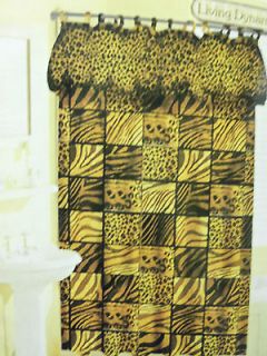 NEW LEOPARD ZEBRA ANIMAL PRINT FABRIC SHOWER CURTAIN, LINER, AND HOOKS