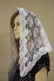White veil mantilla Catholic church chapel scarf lace headcovering 