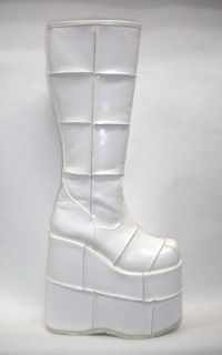 White Stacked Platform 80s Rock Star Angel Rave Costume Boots Mens 
