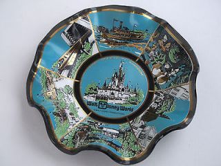 1972 Walt Disney World MAGIC KINGDOM Ruffled Smoked Glass Bowl Dish 