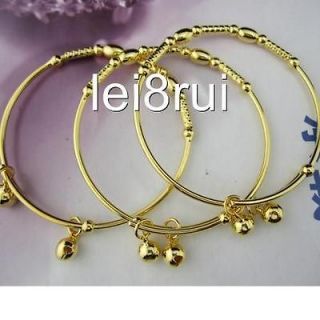   18k yellow gold filled bangle childrens bracelet 2 bells GF jewelry