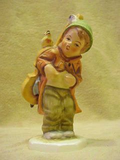 GERMANY HANDGEMALT FRIEDEL FIGURINE 5.5 TALL BASS INSTRUTMENT N BIRD