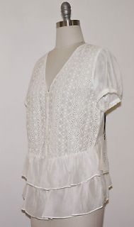   Was , 4 Love and Liberty ; White Christy Eyelet Embroidered Tunic M